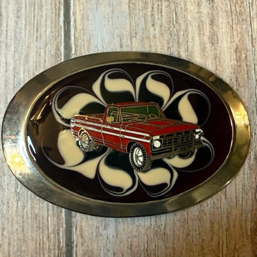 Vintage Epoxy Belt Buckle – Ford Pickup Truck – New Old Stock – 1980s